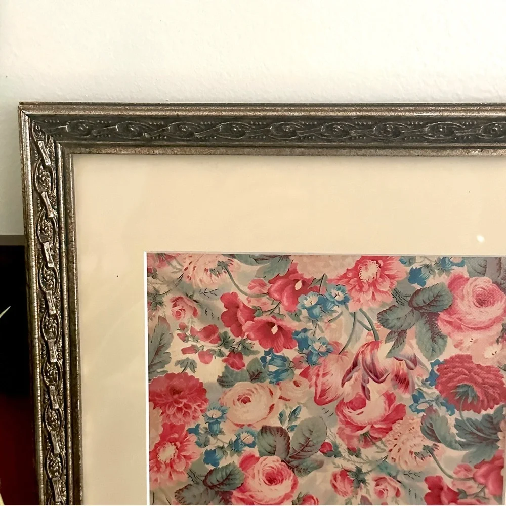 Floral Chintz Vintage Cottagecore Style Flower Print Matted & Framed Canvas Art